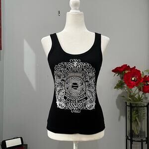 NEW Bebe Y2K Ribbed Bling Rhinestone Graphic Scoop Neck Tank Top S NWOT
